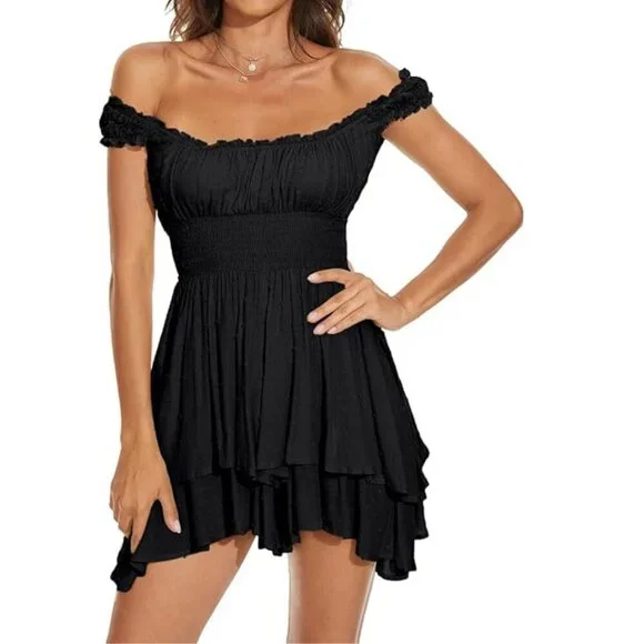 Women's FOROLAV Off Shoulder Flowy Romper – Black – Size S – NWT - Picture 1 of 13